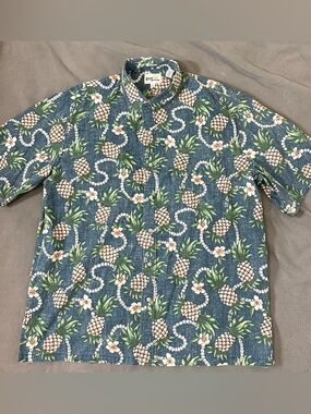Reyn Spooner Reverse Print Pineapple Hawaiian Button Down Shirt Mens XL